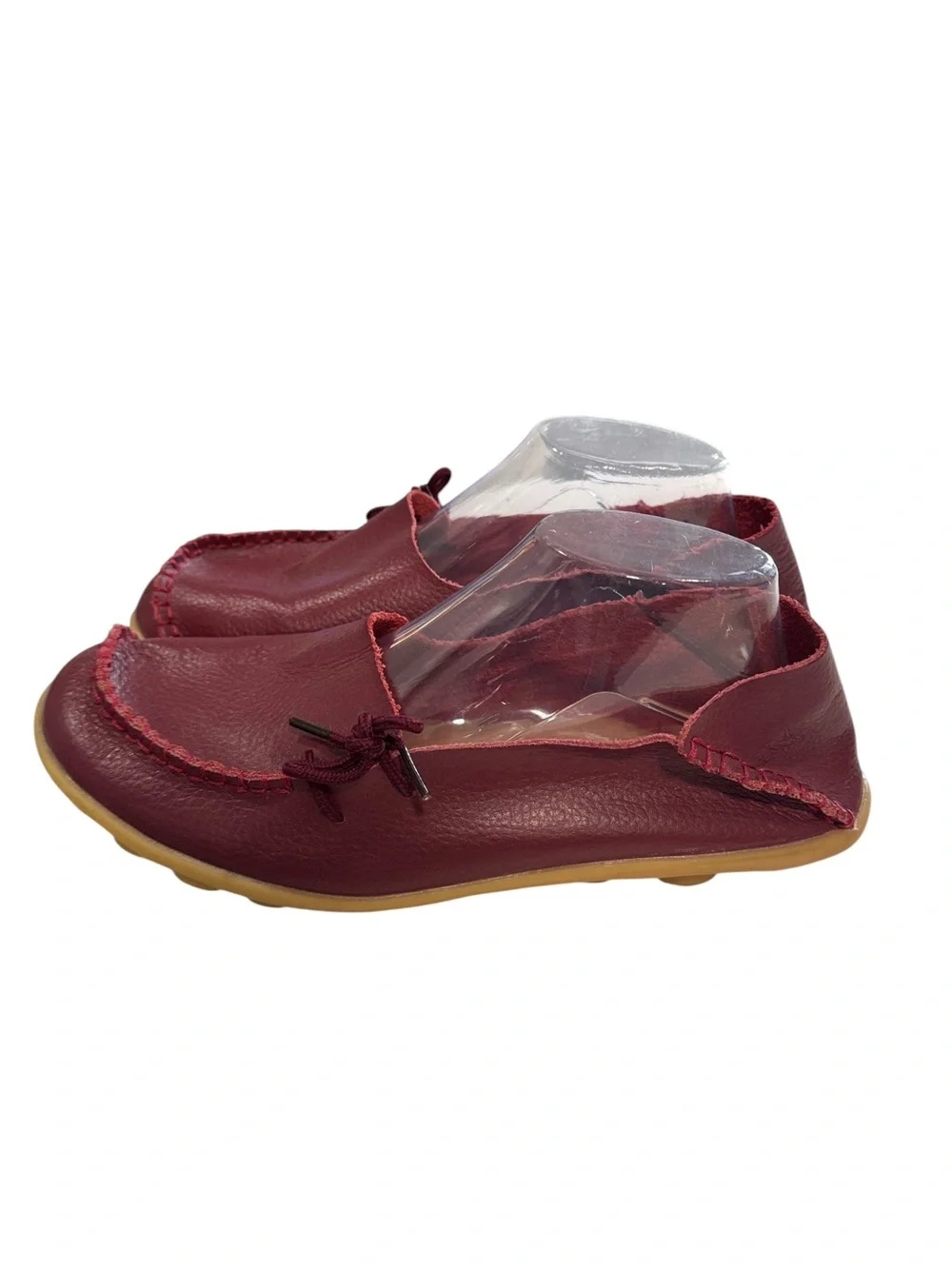 Red Leather Barefoot Loafers Moccasins Slip On Flat Shoes Size 11 Men, 13 Women